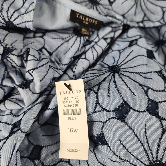 TALBOTS Chambray Floral Eyelet Top 16W - Picture 8 of 8